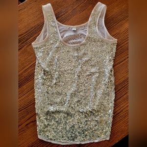 Old Navy Women's Sleevelesa Cream Silver Sequin Top Sz L